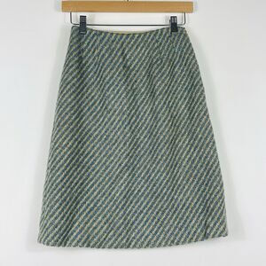 Jaeger London Vintage Blue Beige Stripe Wool Tweed Aline Skirt Women's 8.5 Small